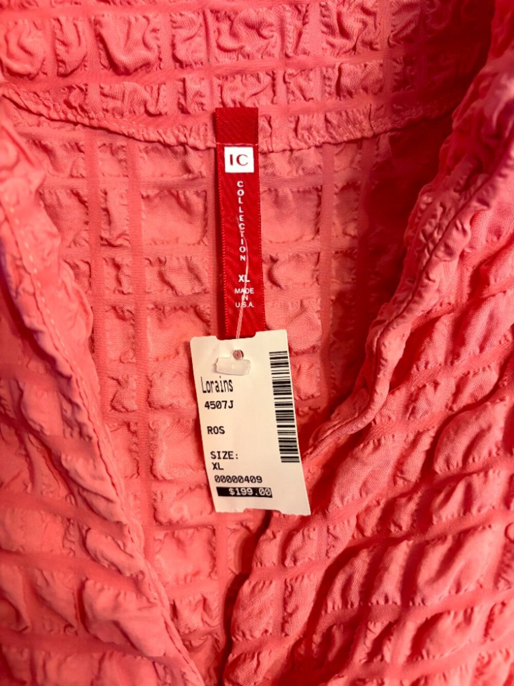 IC by Connie K XL Crinkle Puckered Cotton Jacket 1 Button Hi-lo Hem Coral NWT - Picture 5 of 9
